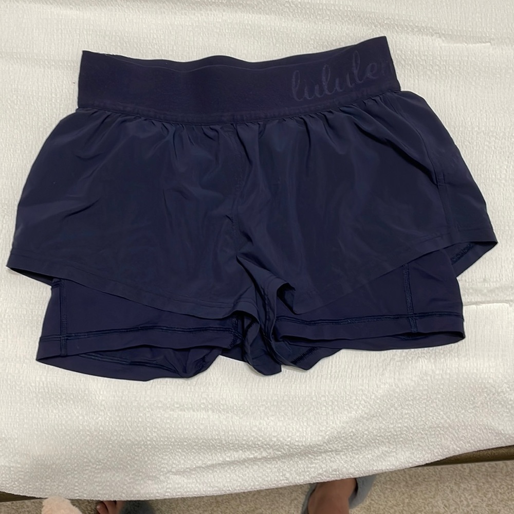 Blue Lululemon Shorts with biker shorts built in